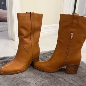 NINE WEST SIZE 9 Tan Leather Mid-Calf Boots NWOT